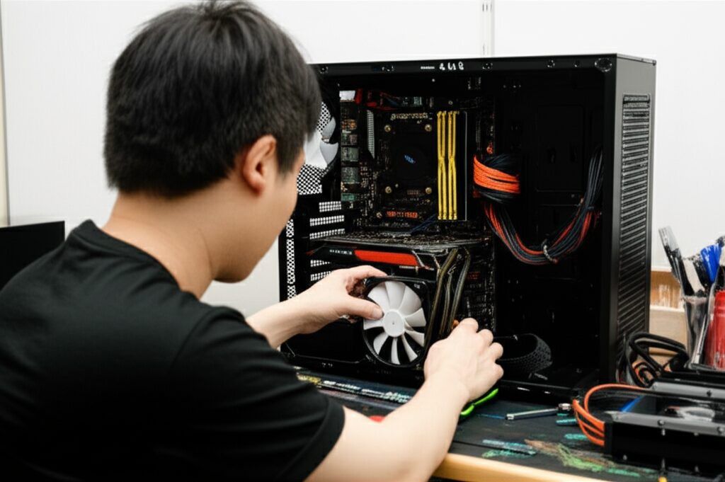 メインキーワード：冷却ファン配置　見出し用キーワードリスト: 12v 制御盤 冷却ファンとは 100v コンセント エアコン 大型 薄型 向き 100v 5v 40mm 構造 200v 3ピン 50mm 規格 サイズ 2連 3ピン 4ピン 3線 4ピン 吸気 排気 8cm 吸引式 水冷式 上着 音 対策 風の流れ 吸い込み 吐き出し 掃除方法 端子 取り外し 羽根 必要性 名称 排熱 冷暖ハイタワーファンの挿絵2