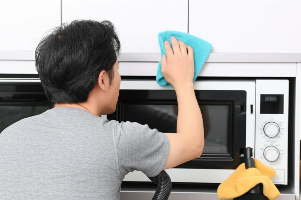 メインキーワード：電子レンジ冷却ファン故障　見出し用キーワードリスト: 掃除の挿絵2