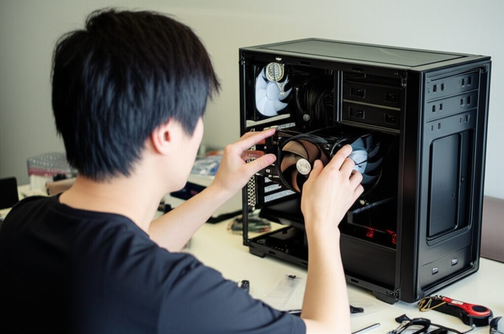 メインキーワード：冷却ファン配置　見出し用キーワードリスト: 12v 制御盤 冷却ファンとは 100v コンセント エアコン 大型 薄型 向き 100v 5v 40mm 構造 200v 3ピン 50mm 規格 サイズ 2連 3ピン 4ピン 3線 4ピン 吸気 排気 8cm 吸引式 水冷式 上着 音 対策 風の流れ 吸い込み 吐き出し 掃除方法 端子 取り外し 羽根 必要性 名称 排熱 冷暖ハイタワーファンの挿絵3