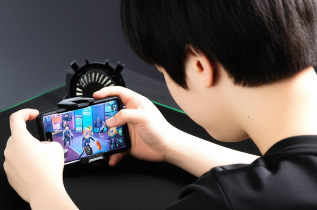 メインキーワード：スマホ冷却ファンケースの上から　見出し用キーワードリスト: スマホクーラー 冷却クーラー冷却ファンの挿絵5