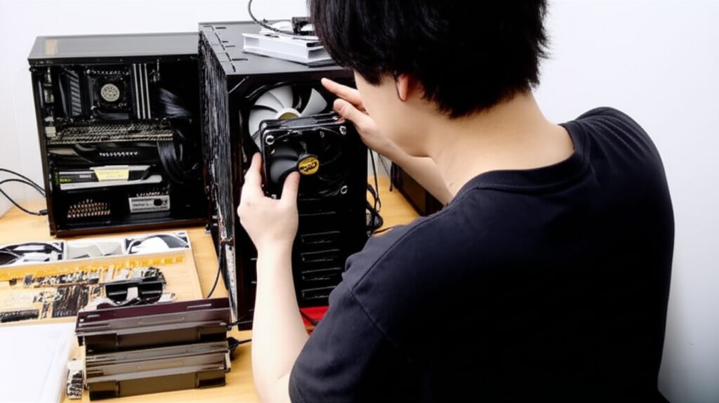 メインキーワード：冷却ファン配置　見出し用キーワードリスト: 12v 制御盤 冷却ファンとは 100v コンセント エアコン 大型 薄型 向き 100v 5v 40mm 構造 200v 3ピン 50mm 規格 サイズ 2連 3ピン 4ピン 3線 4ピン 吸気 排気 8cm 吸引式 水冷式 上着 音 対策 風の流れ 吸い込み 吐き出し 掃除方法 端子 取り外し 羽根 必要性 名称 排熱 冷暖ハイタワーファンの挿絵6
